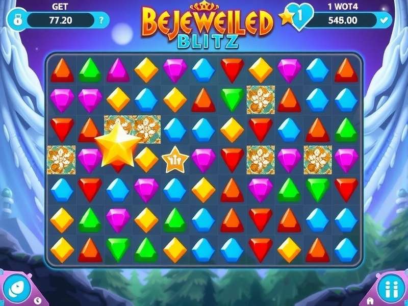 Bejeweled Blitz gameplay screenshot showing vibrant gems and power-ups