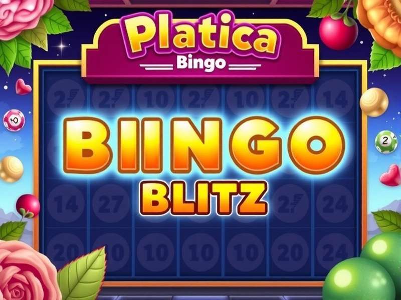 Vibrant screenshot of Bingo Blitz game show interface with cards, daubers, and power-ups.