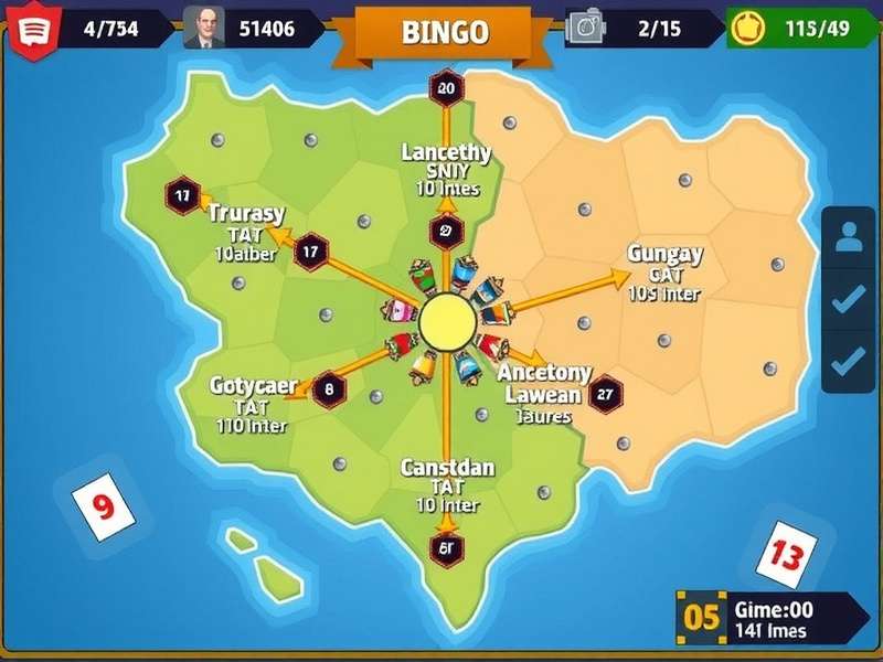 Bingo Blitz interactive world map showing multiple themed destinations and travel locations