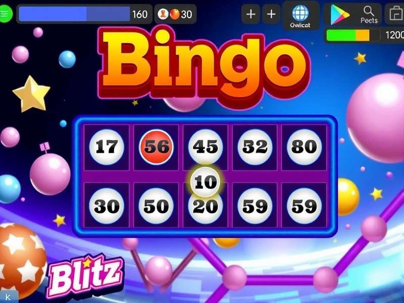 Bingo Blitz not working illustration showing a mobile phone with error symbol and bingo cards