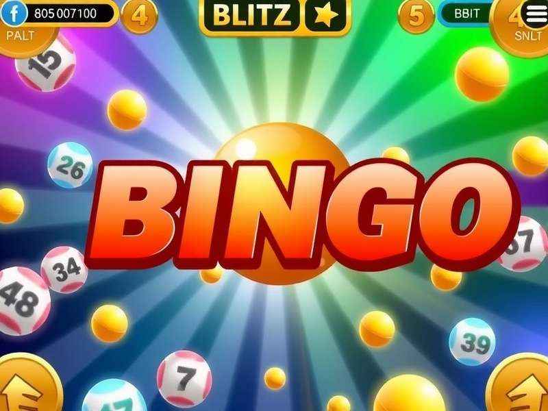 Bingo Blitz game interface showing bingo cards, power-ups, and credits on a vibrant background